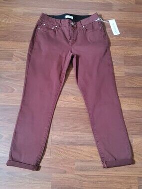 NWT 78 & Sunny Cyndi Cuffed Ankle Skinny Jeans Mahogany 8
